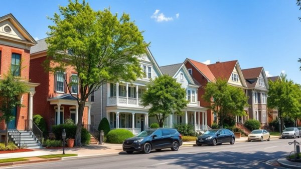 Charming houses in Bayonne real estate market, sunny street view.