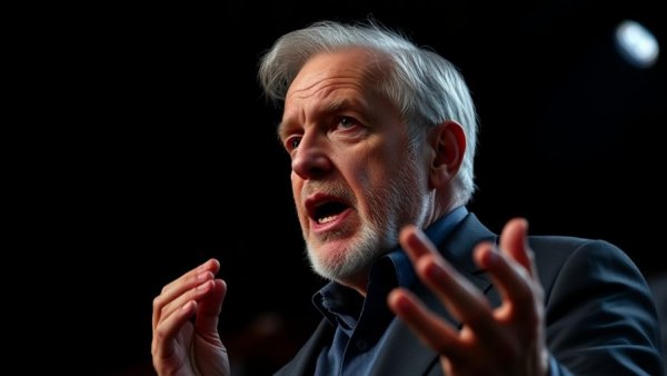 Serious older man discussing solutions in a conference setting.