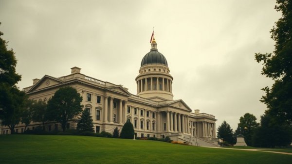 Michigan State Capitol building under overcast sky