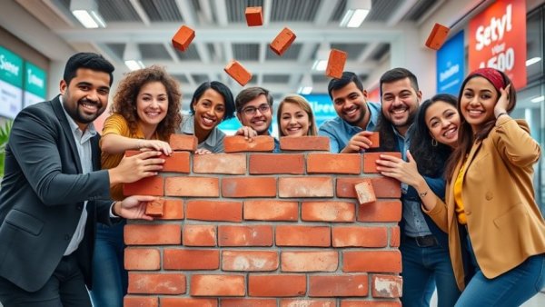 Group knocking down a symbolic wall for small business support in New Jersey.
