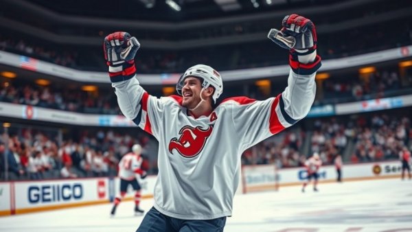 USA player celebrates in Olympic Gold Medal game against Canada.