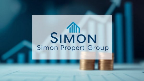 Simon Property Group logo with financial chart and coins.