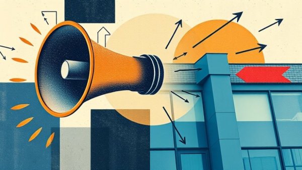 Modern abstract real estate collage with building facade.