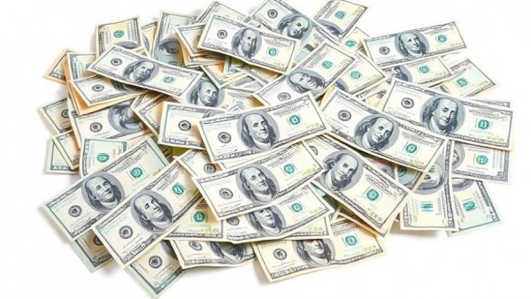 Scattered dollar bills representing financial transactions related to Eli Lilly abortion access in Michigan.