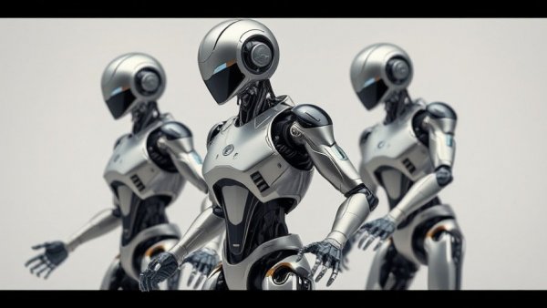 Futuristic humanoid robots demonstrating abilities in human-free businesses AI.
