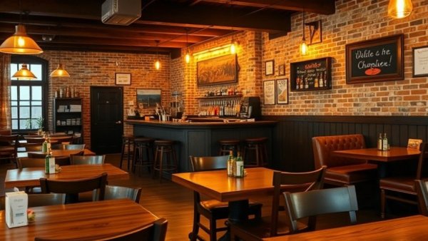 Cozy restaurant interior in Lapeer Michigan with wooden decor.