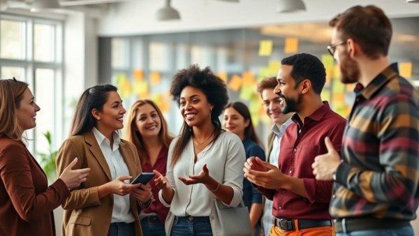 Diverse team discussing leadership strategies for top performers in a creative office.