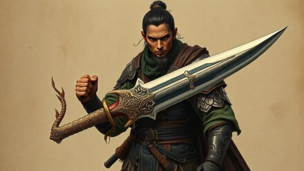 Guan Yu’s Dragon Blade depicted in historical art style, fierce warrior.