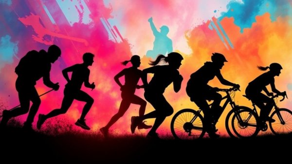 Vibrant silhouettes of athletes in action for diverse sports activities.