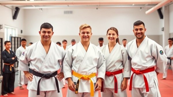 Three martial arts students in a dojo for Gurnee martial arts classes.
