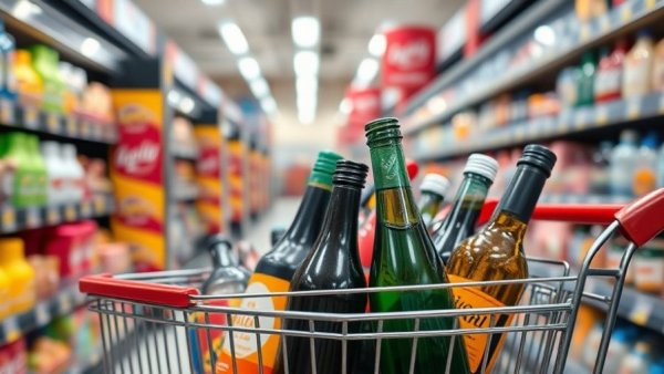 Shopping cart in store aisle representing diverse shopping categories.