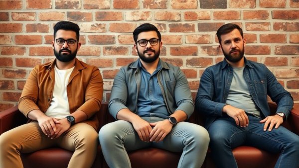 Three men in stylish lounge, AI in real estate operations context.