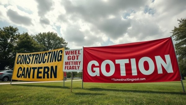 Protest banners against Gotion at Michigan construction site.