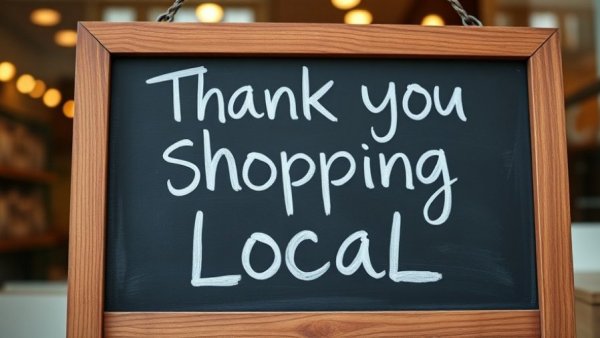 Chalkboard sign thanking for local shopping, ideal for free AI training for small businesses in Ohio.
