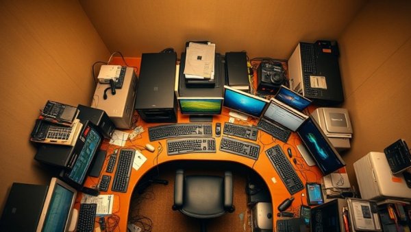 Cramped office workspace illustrating toxic workplaces in Indiana.