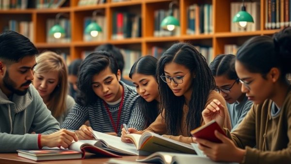 Students studying resources for Black History Month in Michigan library.