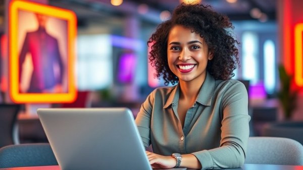 Confident young woman with curly hair, Michigan entrepreneur success story.