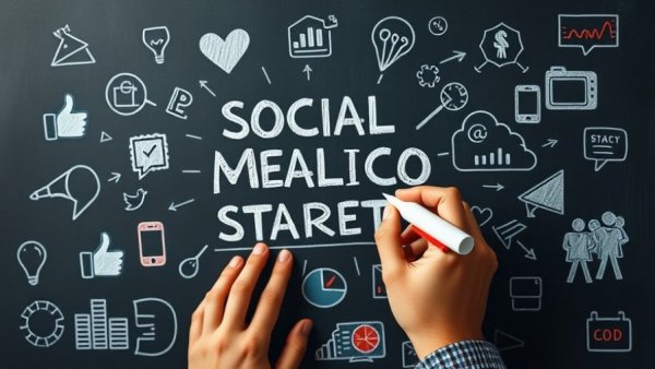 Collaborative visual of social media strategy impact on chalkboard.