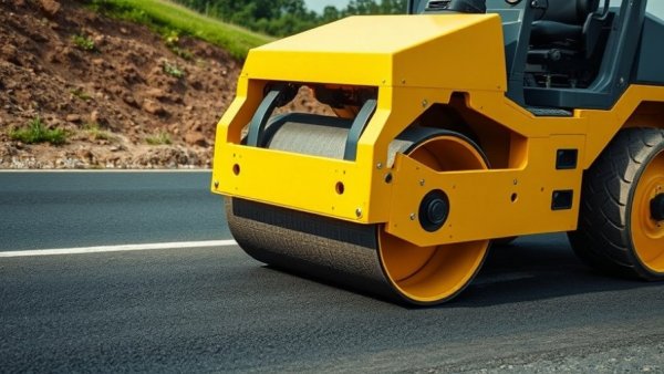 Close-up of road roller compacting new asphalt for Michigan roadwork and highway projects.