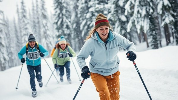 Skiers travel to Duluth for NCAA Regionals in snowy forest.