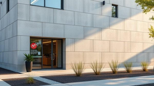 California building with company sign illustrating property management.