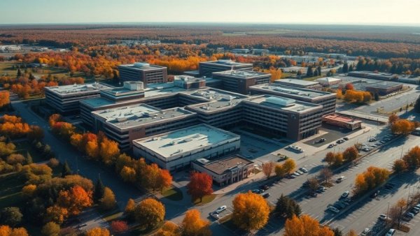 University of Michigan Health campus aerial view during autumn