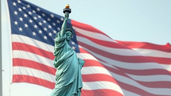 Statue of Liberty with American flag for global travel tips Michigan.