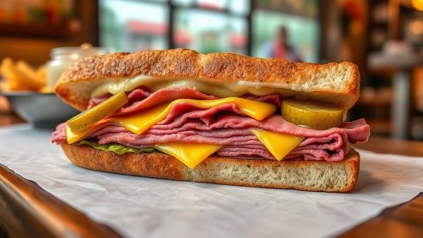 Corned beef sandwich on rye bread at Plymouth restaurant reopening.