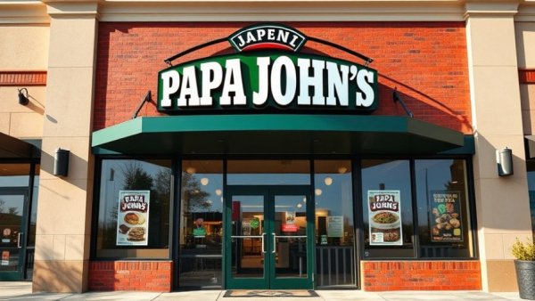 Papa John's location with sign in Michigan under bright sun.
