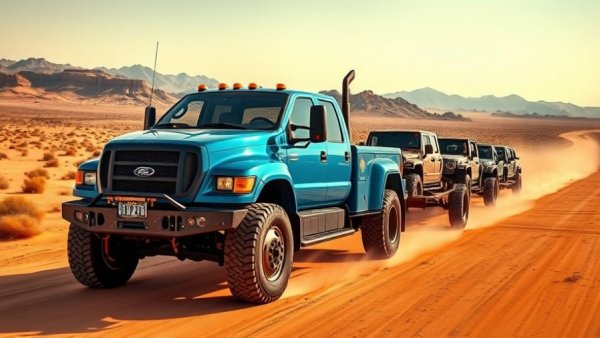 2027 Ram Power Wagon towing vehicles in a desert landscape.