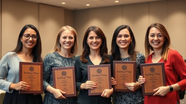 Local tree expert award ceremony in Shelby, Michigan, group photo with plaques.