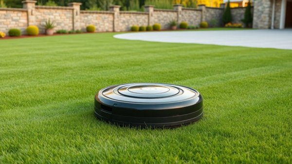 Husqvarna Automower 115H robotic lawn mower in garden setting.