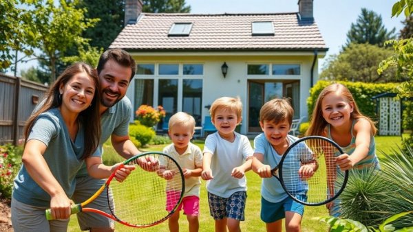 Family in garden with suburban house, Adelaide house price