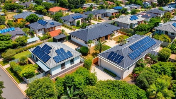 Suburban houses in Townsville with solar panels showcasing housing market surge.