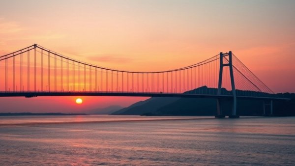 Michigan tourism updates: Stunning sunset view of iconic suspension bridge.