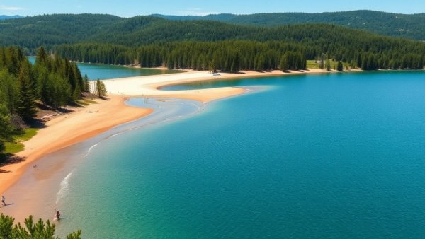 Peaceful Michigan lakeside beach with fewer visitors, highlighting tourism decline and Canadian visitor impact.
