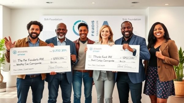 SIA Foundation award winners holding checks, celebrating success.