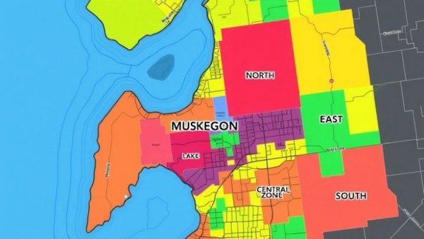 Zoning map of Muskegon with zones highlighted for planning.