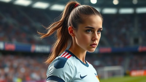 Female soccer player with knee brace in action on field, highlighting ACL injuries in female athletes.