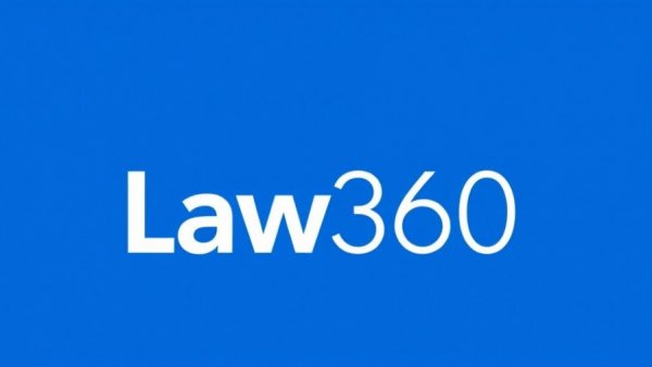 Simple Law360 logo design on blue background related to rental pricing law.