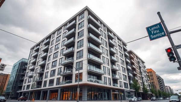 Urban apartment building with street view in real estate operations services