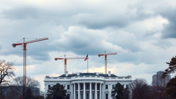 Cranes over White House, Trump ballroom construction ongoing.