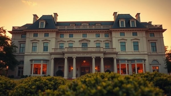 Grand Hotel exterior at sunset, opening 2026.