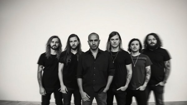 I Prevail 2026 Australia Tour band members in monochrome.