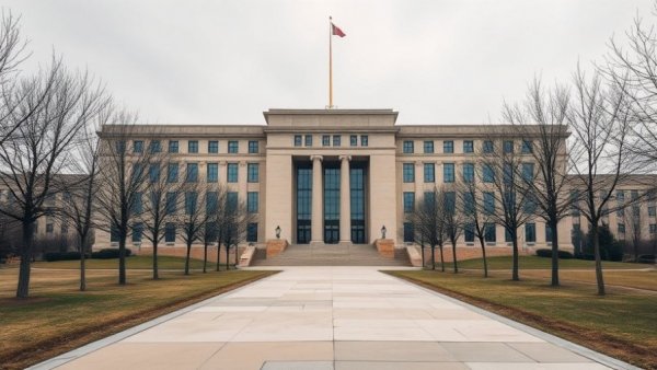 Government building related to Michigan anti-hazing law, overcast day