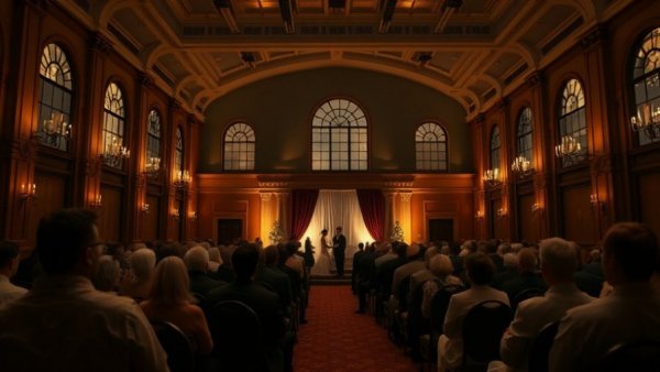 Harmonie Club event venue Detroit, audience in dimly lit ceremony.