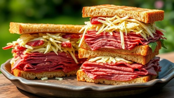 Appetizing corned beef sandwiches representing Michigan's Best Corned Beef Sandwich.