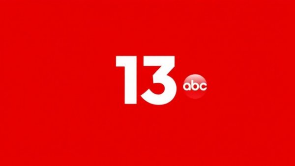 Bold red and white 13 abc logo graphic design.