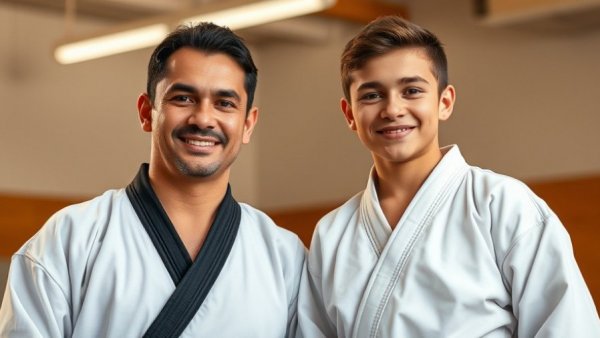 Martial arts teacher and student illustrating coachability vs talent for kids.