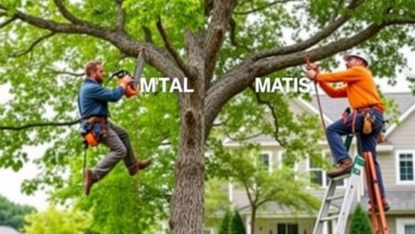 Arborist with chainsaw vs DIY ladder pruning in a tree trimming scene